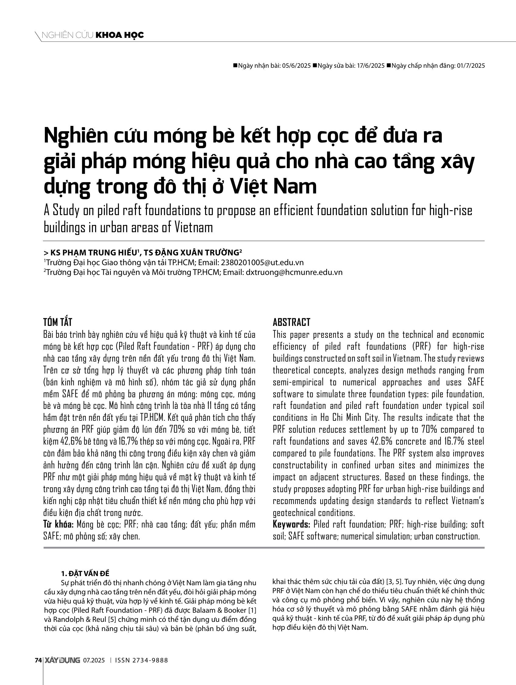 Nghiên cứu móng bè kết hợp cọc đề đưa ra giải pháp móng hiệu quả cho nhà cao tầng xây dựng trong đô thị ở Việt Nam