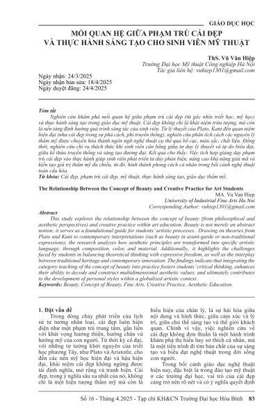 Mối quan hệ giữa phạm trù cái đẹp và thực hành sáng tạo cho sinh viên mỹ thuật