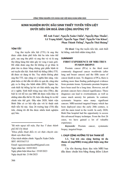 Kinh nghiệm bước đầu sinh thiết tuyến tiền liệt dưới siêu âm hoà ảnh cộng hưởng từ