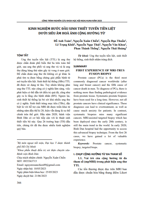 Kinh nghiệm bước đầu sinh thiết tuyến tiền liệt dưới siêu âm hoà ảnh cộng hưởng từ