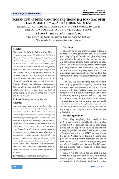 Nghiên cứu áp dụng mạng học sâu trong bài toán xác định làn đường trong các hệ thống xe tự lái