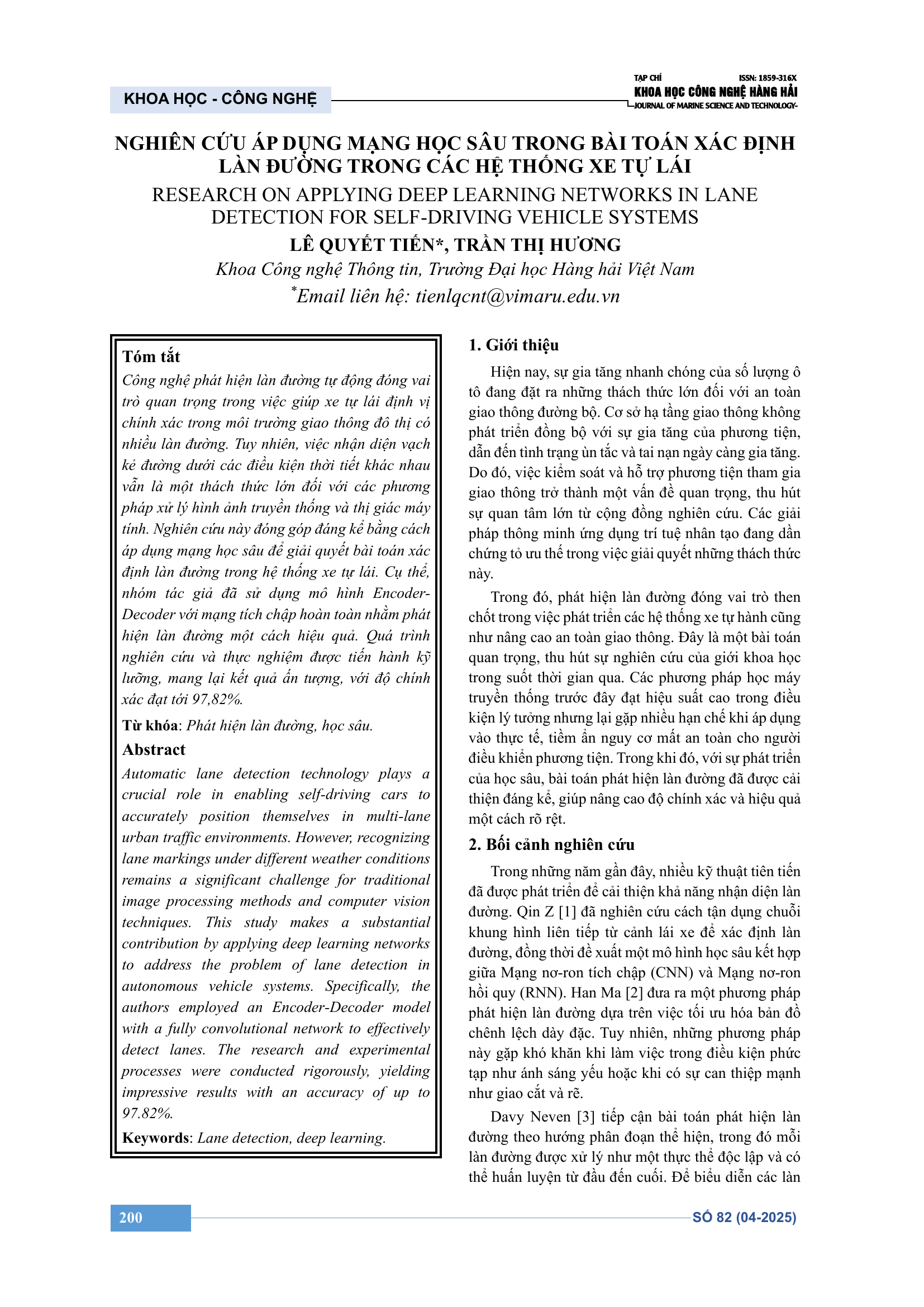 Nghiên cứu áp dụng mạng học sâu trong bài toán xác định làn đường trong các hệ thống xe tự lái