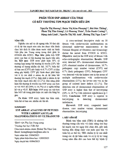 Phân tích SNP ARRAY của thai có bất thường tim mạch trên siêu âm