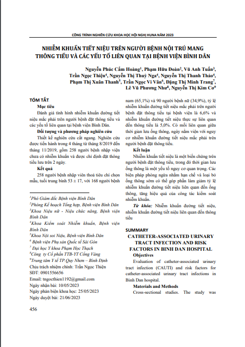 Nhiễm khuẩn tiết niệu trên người bệnh nội trú mang thông tiểu và các yếu tố liên quan tại Bệnh viện Bình Dân