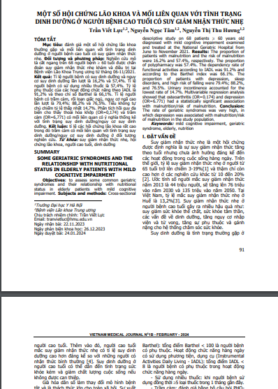 Một số hội chứng lão khoa và mối liên quan với tình trạng dinh dưỡng ở người bệnh cao tuổi có suy giảm nhận thức nhẹ
