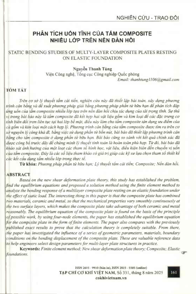 Phân tích uốn tĩnh của tấm composite nhiều lớp trên nền đàn hồi