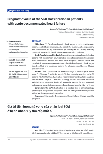 Giá trị tiên lượng tử vong của phân loại SCAI ở bệnh nhân suy tỉm cấp mất bù