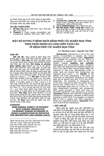 Mật độ xương ở bệnh nhân bệnh phổi tắc nghẽn mạn tính theo phân nhóm của sáng kiến toàn cầu về bệnh phổi tắc nghẽn mạn tính