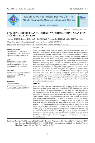 Ứng dụng chỉ thị phân tử SSR13251 và SSR18956 trong nhận diện giới tính hoa dưa leo