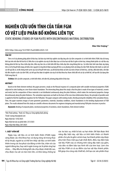 Nghiên cứu uốn tĩnh của tấm FGM có vật liệu phân bố không liên tục