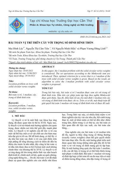 Bài toán vị trí trên cây với trọng số đỉnh hình tròn