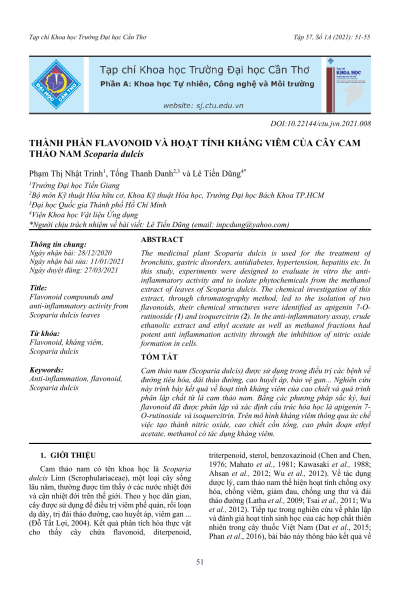 Thành phần flavonoid và hoạt tính kháng viêm của cây cam thảo nam Scoparia dulcis