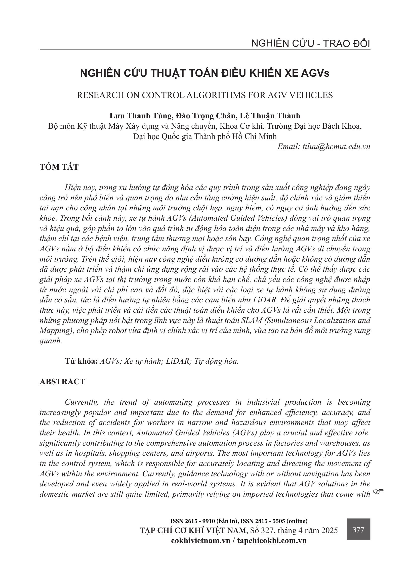 Nghiên cứu thuật toán điều khiển xe AGVs
