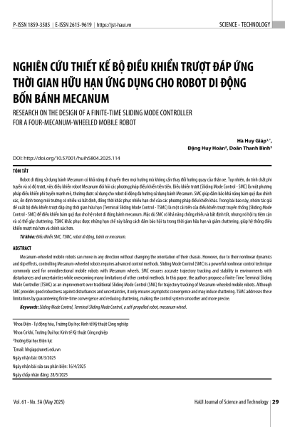 Nghiên cứu thiết kế bộ điều khiển trượt đáp ứng thời gian hữu hạn ứng dụng cho robot di động bốn bánh mecanum