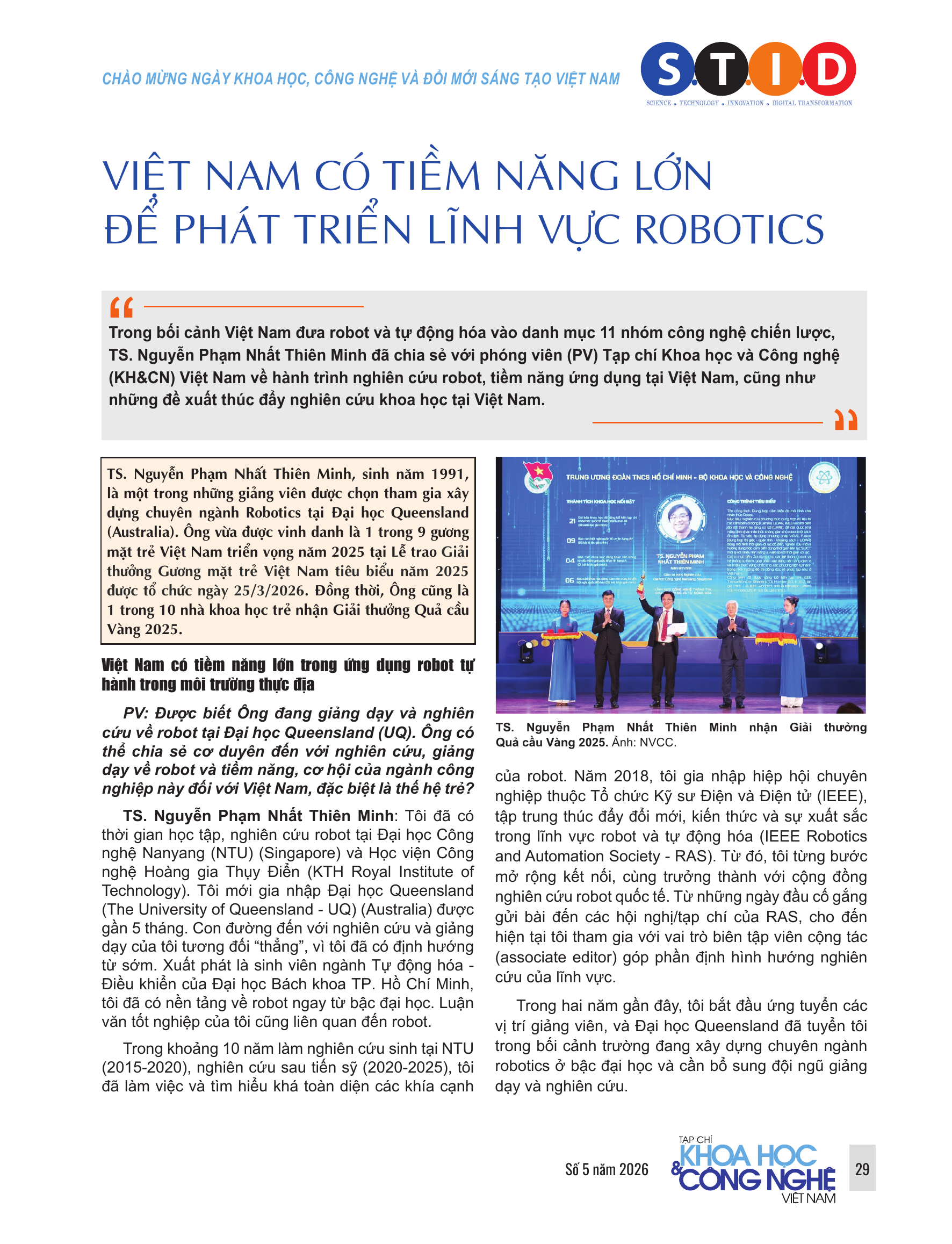 Việt Nam có tiềm năng lớn để phát triển lĩnh vực robotics