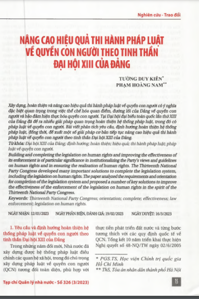 Nâng cao hiệu quả thi hành pháp luật về quyền con người theo tinh thần Đại hội XIII của Đảng