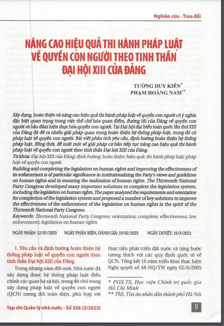 Nâng cao hiệu quả thi hành pháp luật về quyền con người theo tinh thần Đại hội XIII của Đảng