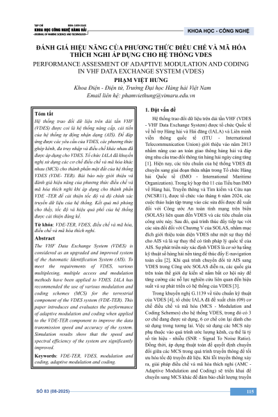 Đánh giá hiệu năng của phương thức điều chế và mã hóa thích nghi áp dụng cho hệ thống VDES