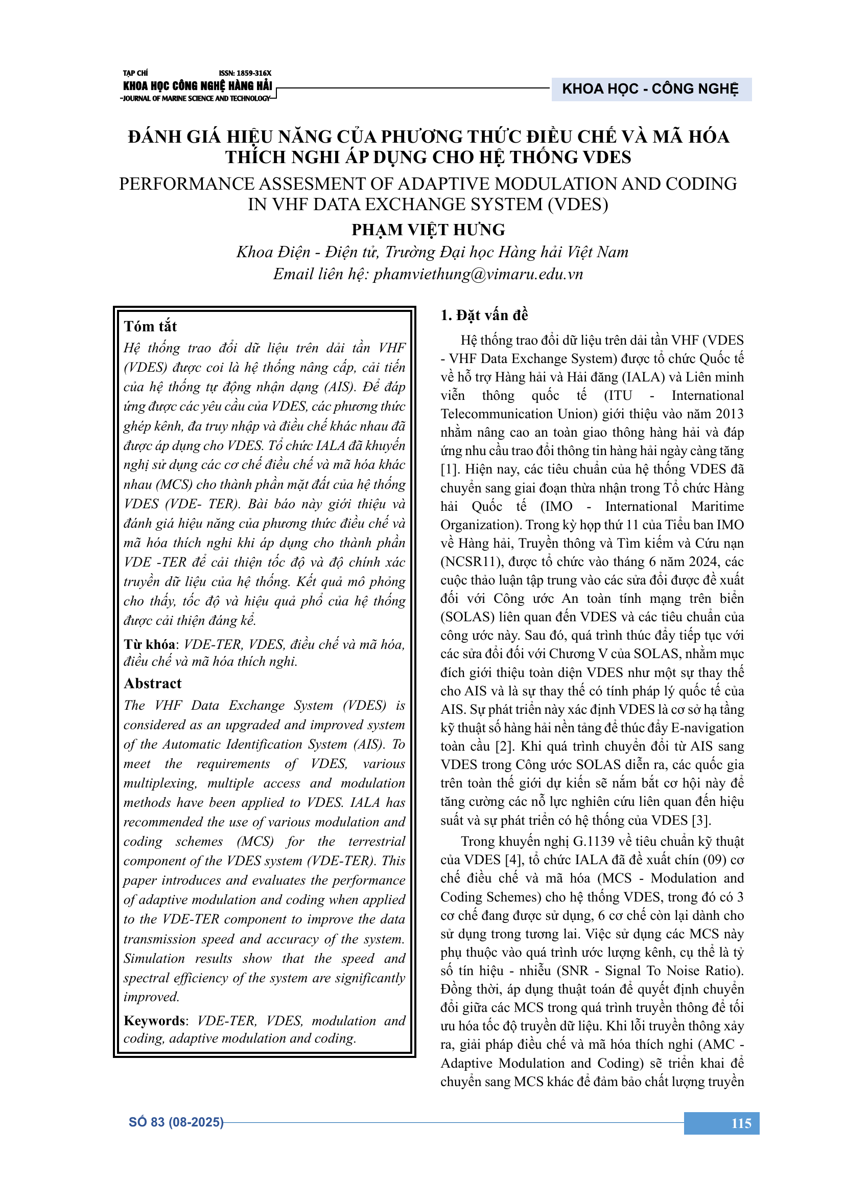 Đánh giá hiệu năng của phương thức điều chế và mã hóa thích nghi áp dụng cho hệ thống VDES