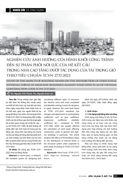 Nghiên cứu ảnh hưởng của hình khối công trình đến sự phân phối nội lực của hệ kết cấu trong nhà cao tầng dưới tác dụng của tải trọng gió theo tiêu chuẩn TCVN 2737-2023