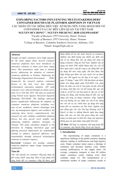 Các nhân tố tác động đến việc áp dụng nền tảng hoán đổi vỏ container của các bên liên quan tại Việt Nam