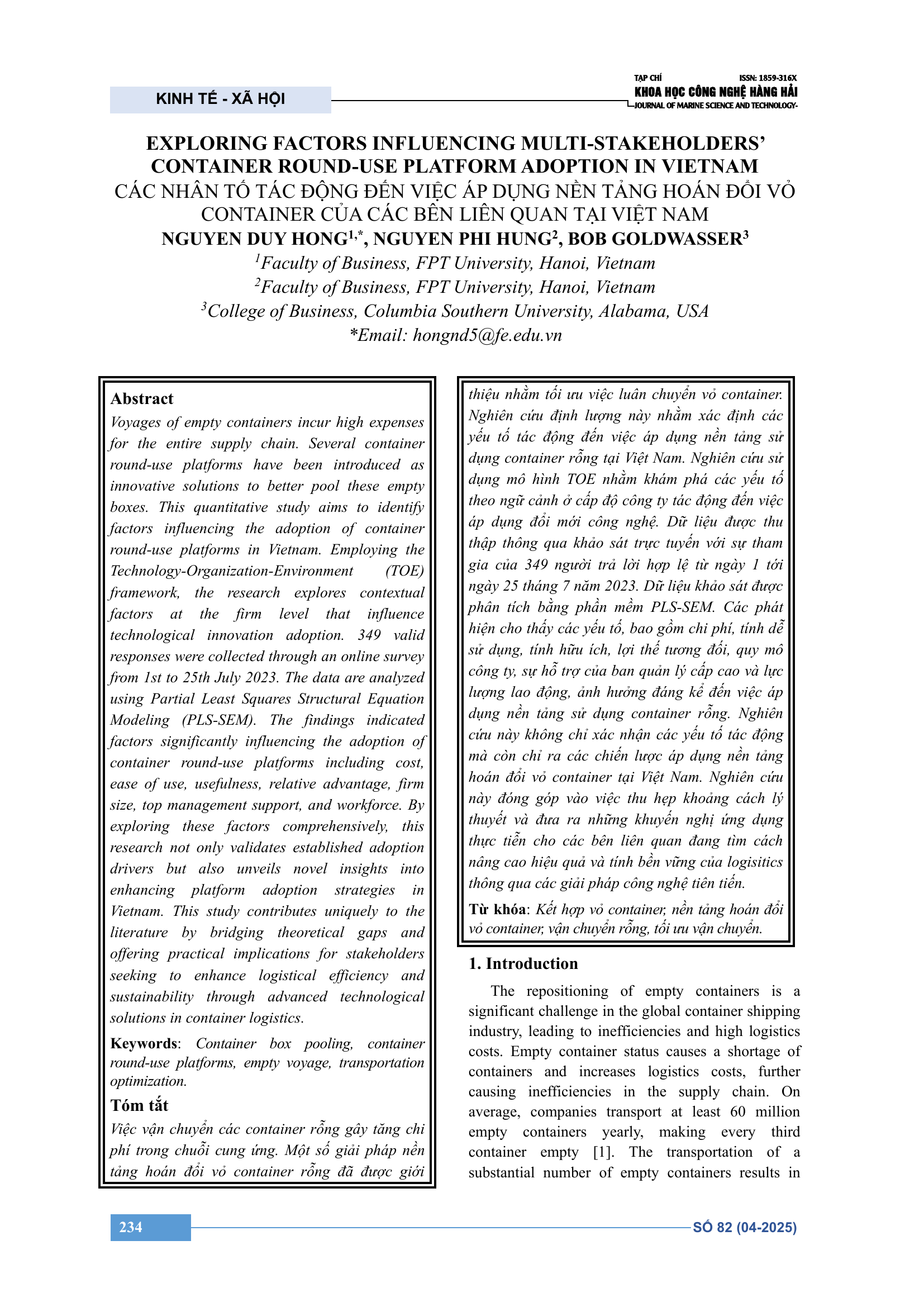 Các nhân tố tác động đến việc áp dụng nền tảng hoán đổi vỏ container của các bên liên quan tại Việt Nam