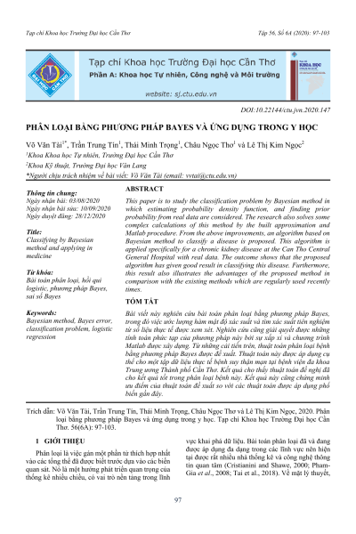 Phân loại bằng phương pháp Bayes và ứng dụng trong y học