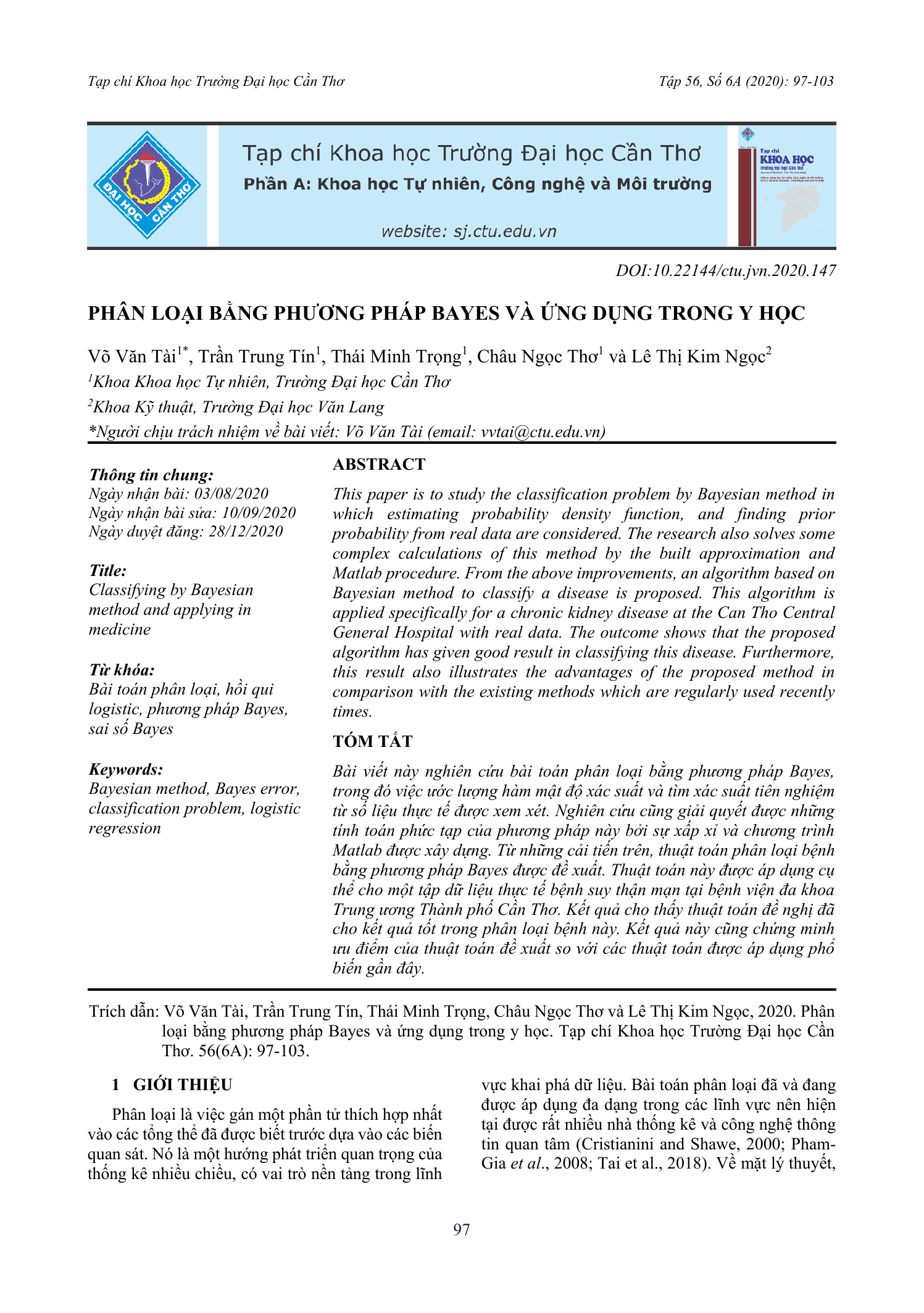 Phân loại bằng phương pháp Bayes và ứng dụng trong y học