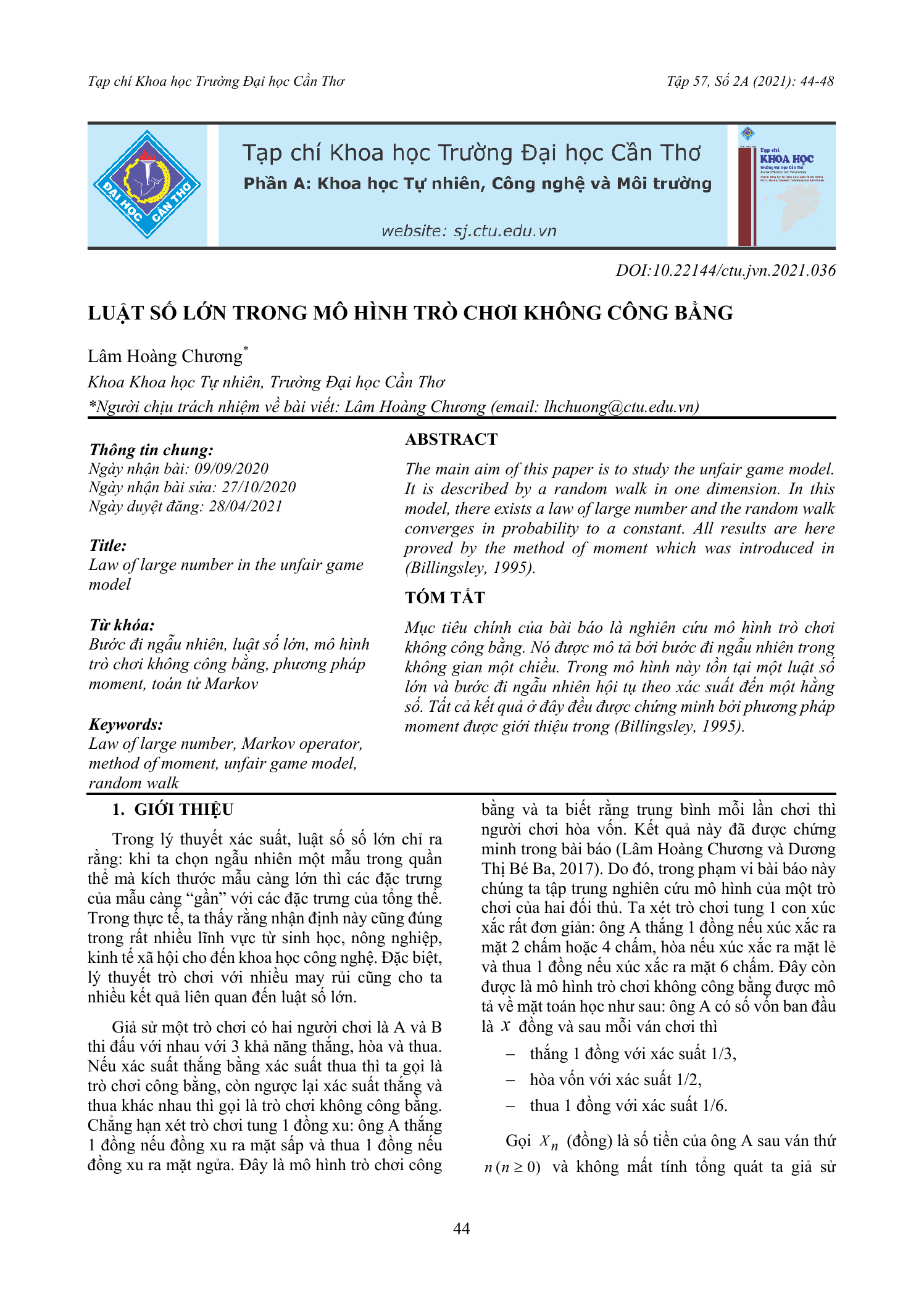 Luật số lớn trong mô hình trò chơi không công bằng