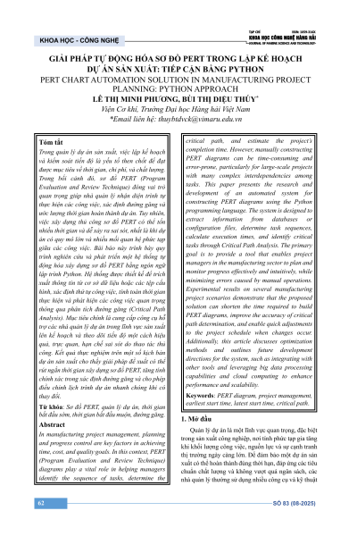 Giải pháp tự động hóa sơ đồ PERT trong lập kế hoạch dự án sản xuất: Tiếp cận bằng Python