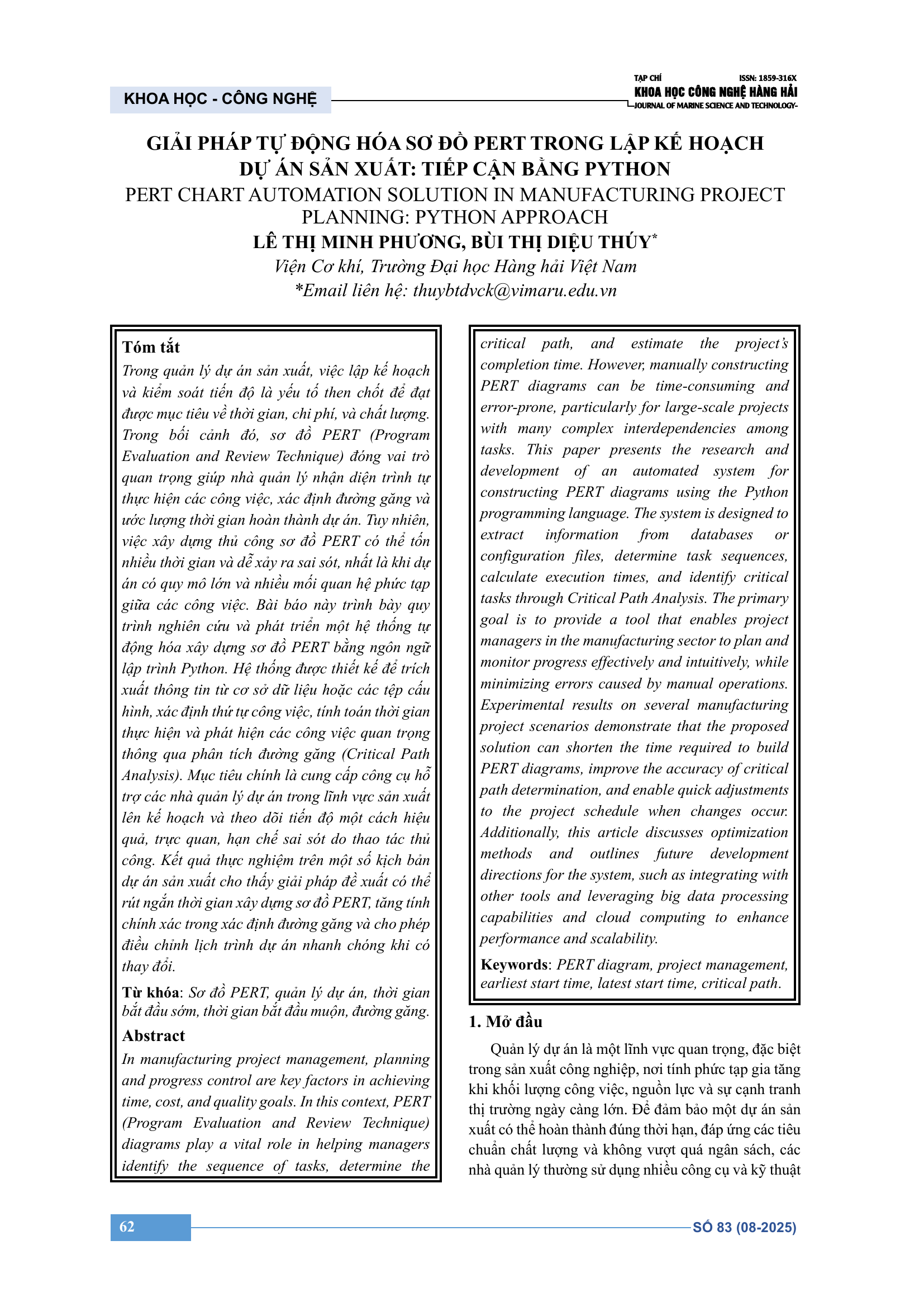 Giải pháp tự động hóa sơ đồ PERT trong lập kế hoạch dự án sản xuất: Tiếp cận bằng Python