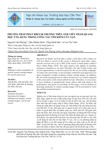 Phương pháp phát hiện dị thường trên ảnh viễn thám quang học ứng dụng trong công tác tìm kiếm cứu nạn