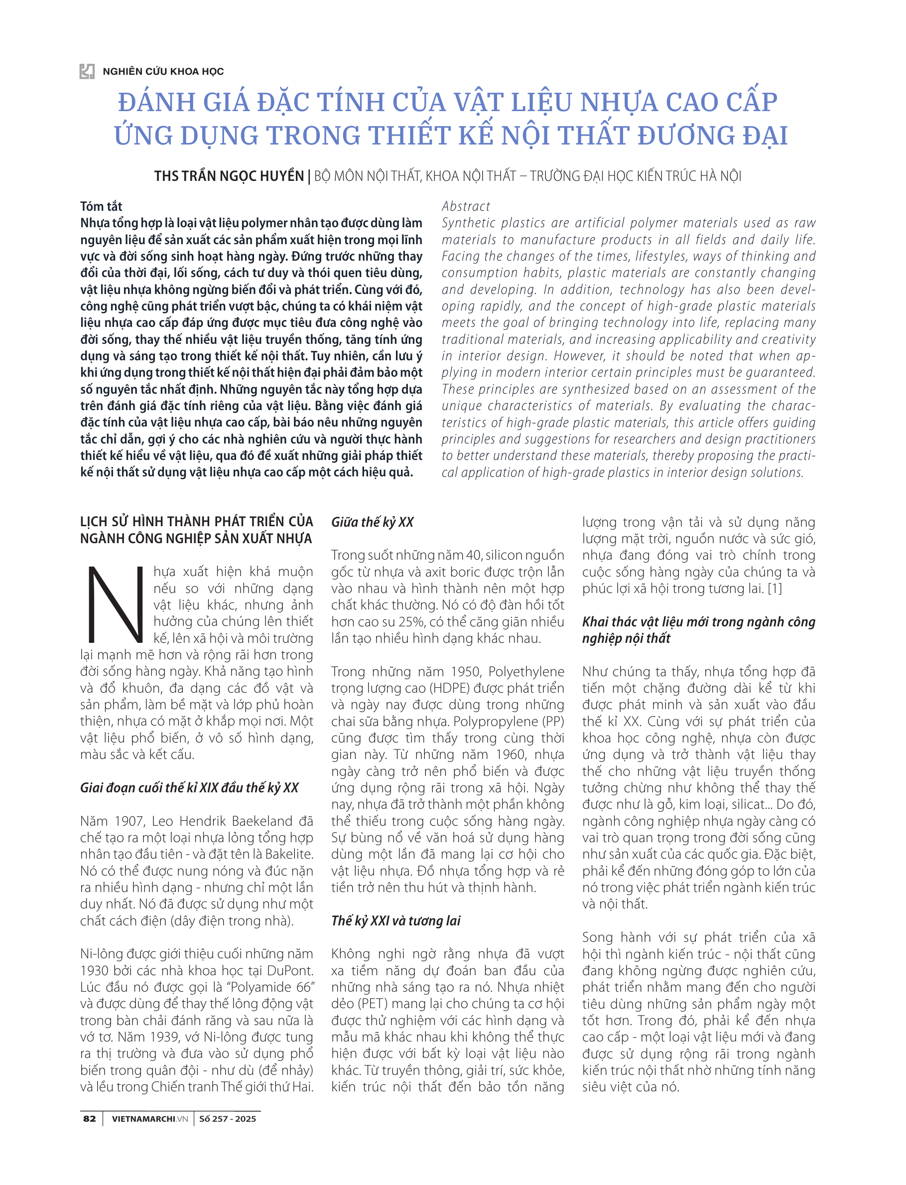 Đánh giá đặc tính của vật liệu nhựa cao cấp ứng dụng trong thiết kế nội thất đương đại