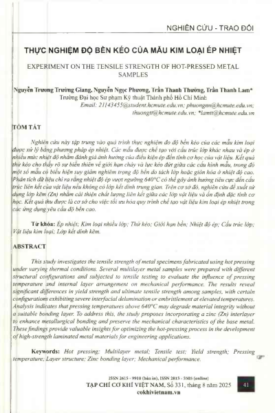 Thực nghiệm độ bền kéo của mẫu kim loại ép nhiệt