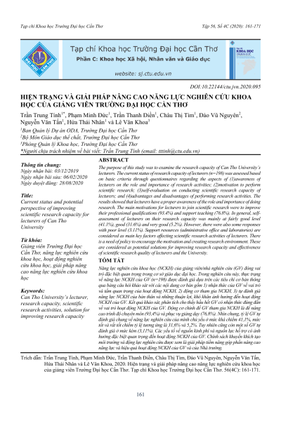 Hiện trạng và giải pháp nâng cao năng lực nghiên cứu khoa học của giảng viên Trường Đại học Cần Thơ