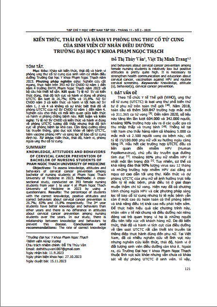 Kiến thức, thái độ và hành vi phòng ung thư cổ tử cung của sinh viên cử nhân điều dưỡng trường Đại học Y khoa Phạm Ngọc Thạch