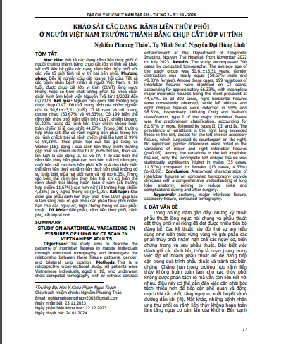 Khảo sát các dạng rãnh liên thùy phổi ở người Việt Nam trưởng thành bằng chụp cắt lớp vi tính
