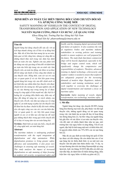 Định biên an toàn tàu biển trong bối cảnh chuyển đổi số và áp dụng công nghệ mới