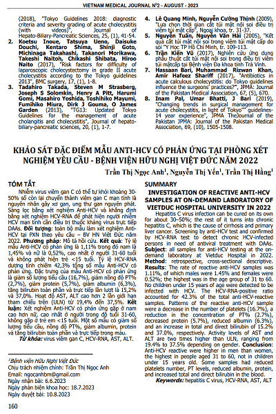 KHẢO SÁT ĐẶC ĐIỂM MẪU ANTI-HCV CÓ PHẢN ỨNG TẠI PHÒNG XÉT NGHIỆM YÊU CẦU - BỆNH VIỆN HỮU NGHỊ VIỆT ĐỨC NĂM 2022