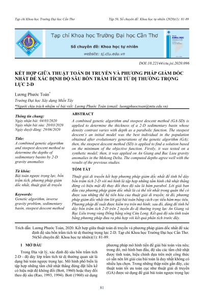 Kết hợp giữa thuật toán di truyền và phương pháp giảm dốc nhất để xác định độ sâu bồn trầm tích từ dị thường trọng lực 2-D
