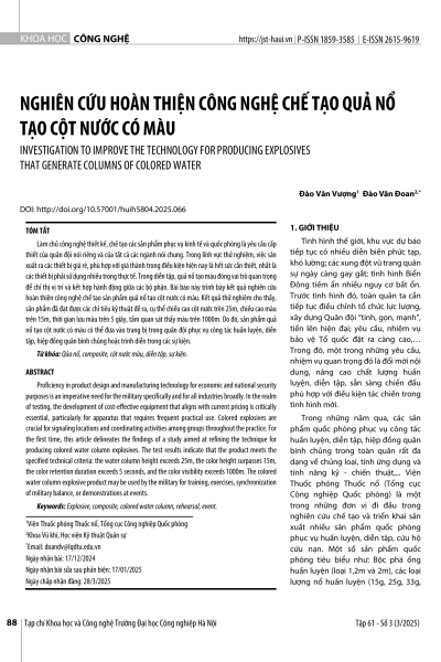 Nghiên cứu hoàn thiện công nghệ chế tạo quả nổ tạo cột nước có màu