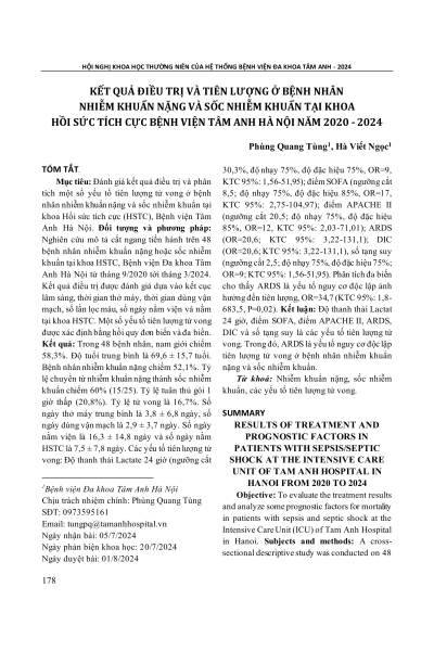Kết quả điều trị và tiên lượng ở bệnh nhân nhiễm khuẩn nặng và sốc nhiễm khuẩn tại khoa Hồi sức Tích cực Bệnh viện Tâm Anh Hà Nội năm 2020 - 2024