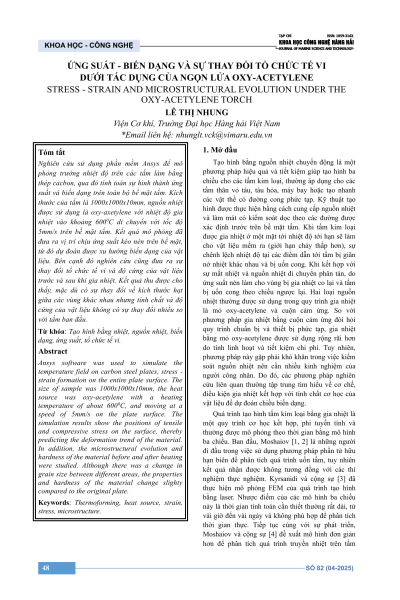 Ứng suất – biến dạng và sự thay đổi tổ chức tế vi dưới tác dụng của ngọn lửa oxy-acetylene
