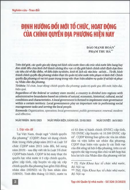 Định hướng đổi mới tổ chức, hoạt động của chính quyền địa phương hiện nay