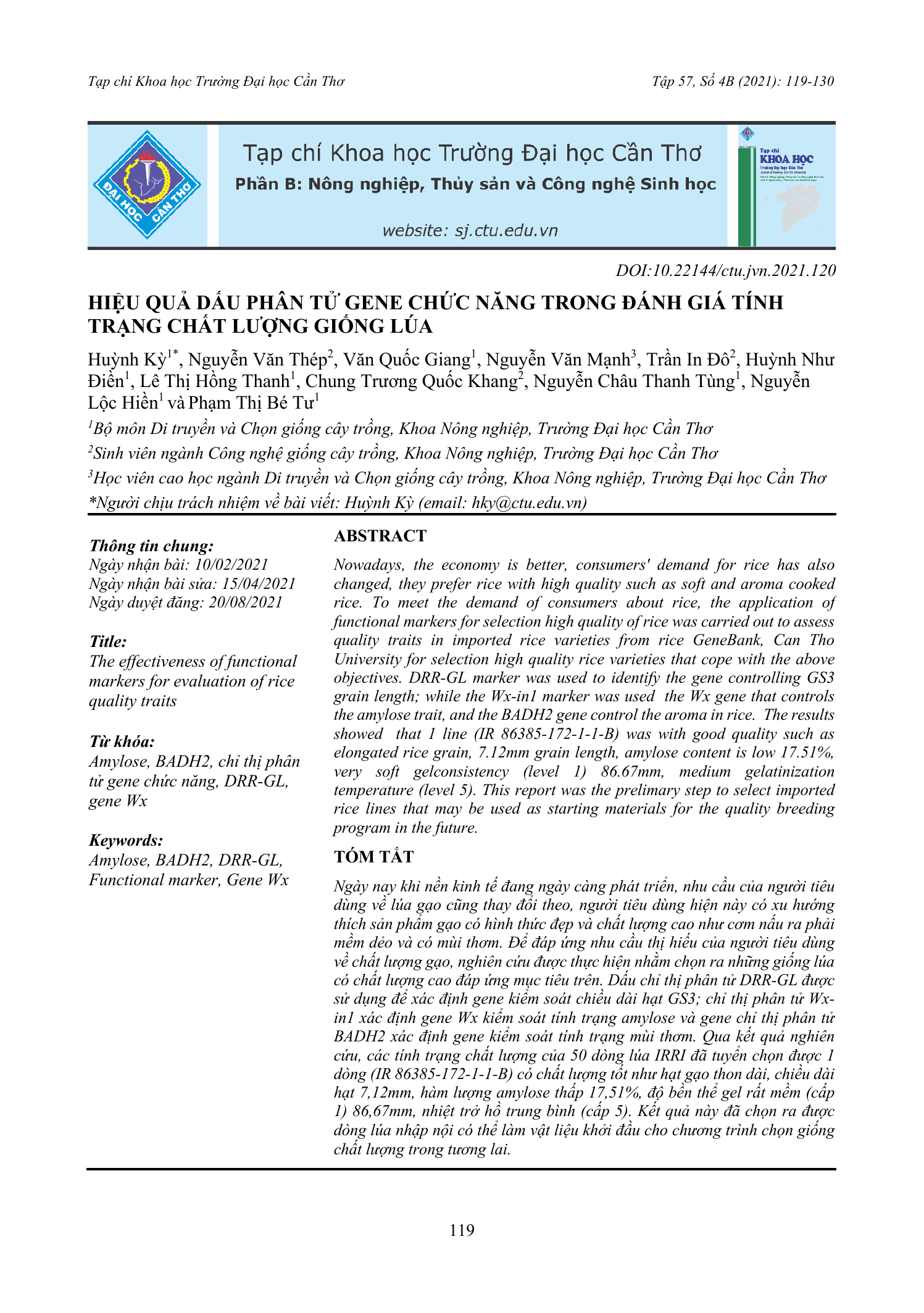 Hiệu quả dấu phân tử gene chức năng trong đánh giá tính trạng chất lượng giống lúa