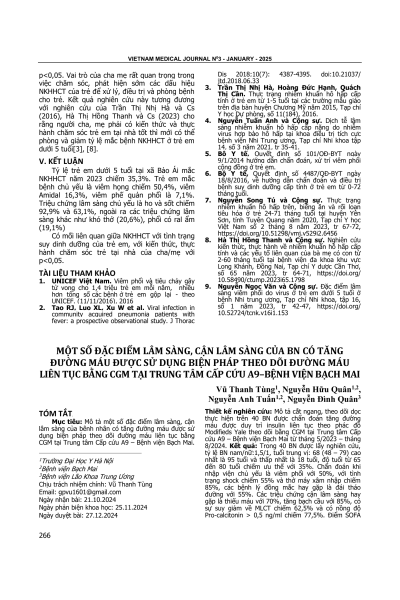 Một số đặc điểm lâm sàng, cận lâm sàng của bệnh nhân có tăng đường máu được sử dụng biện pháp theo dõi đường máu liên tục bằng CGM tại Trung tâm Cấp cứu A9 – Bệnh viện Bạch Mai