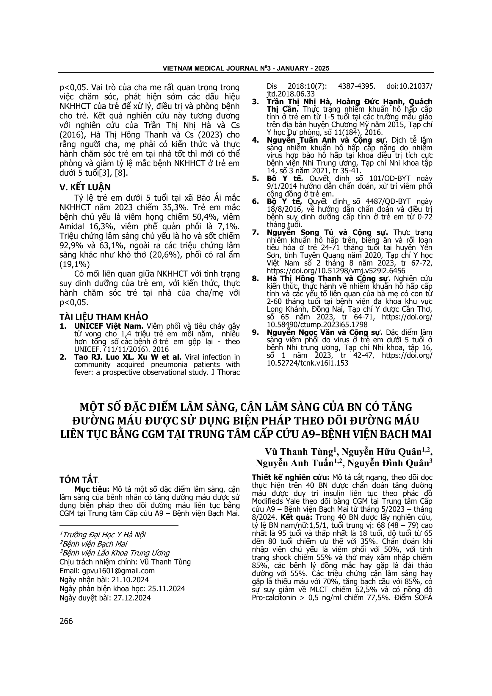 Một số đặc điểm lâm sàng, cận lâm sàng của bệnh nhân có tăng đường máu được sử dụng biện pháp theo dõi đường máu liên tục bằng CGM tại Trung tâm Cấp cứu A9 – Bệnh viện Bạch Mai
