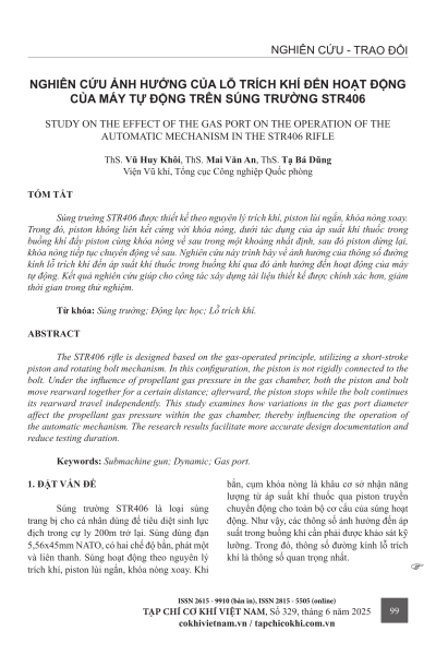 Nghiên cứu ảnh hưởng của lỗ trích khí đến hoạt động của máy tự động trên súng trường STR406