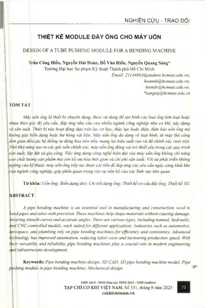 Thiết kế module đẩy ống cho máy uốn