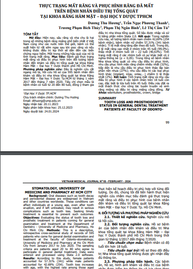 Thực trạng mất răng và phục hình răng đã mất trên bệnh nhân điều trị tổng quát tại khoa Răng Hàm Mặt – Đại học Y Dược TPHCM